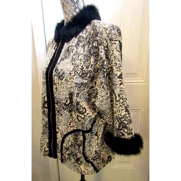 Vintage 1960s Jacket Womens Black Fur Trimmed Full Zip Paisley Floral Size US L - Picture 4 of 7
